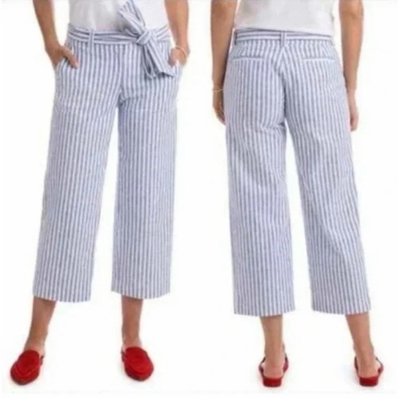 Vineyard Vines Pants - Vineyard Vines Crop Striped Linen Pants - Catamaran Marlin Blue Pockets